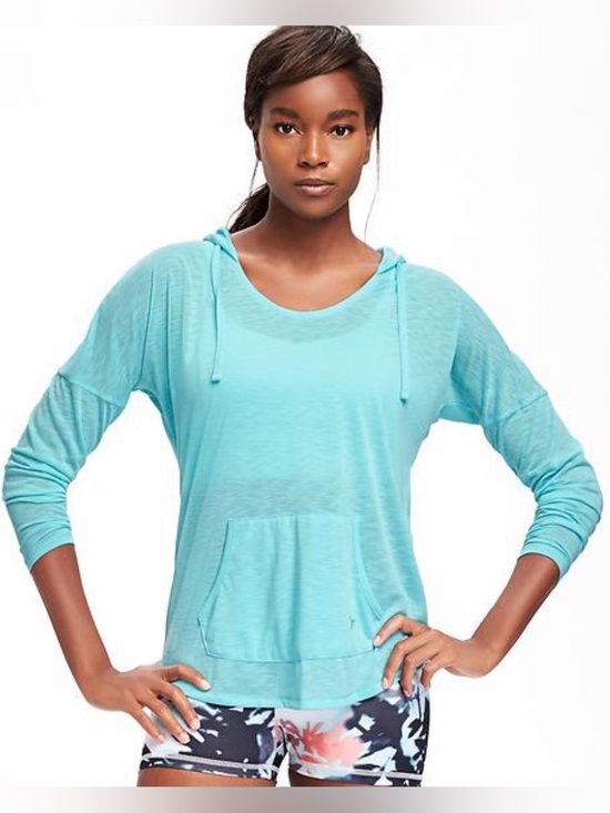 Old Navy Tops - Old Navy Active Slub Knit Hoodie Go Dry Blue Lightweight Relaxed Fit Medium